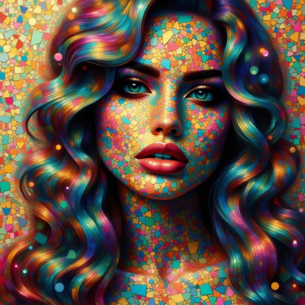 Woman Composed of Shimmering Mosaic Tiles