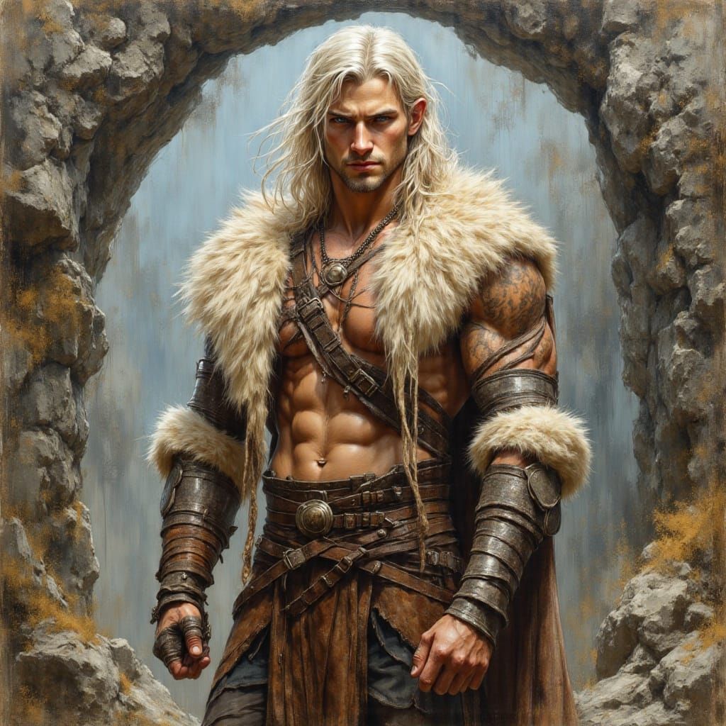 Celtic Warrior in Stone Circle as Oil Painting