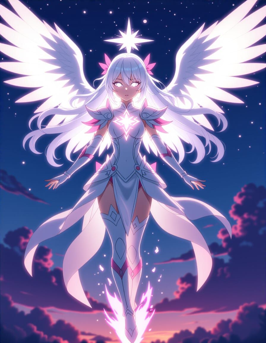 Anime Girl Ascending with Celestial Sigil in 3D Style