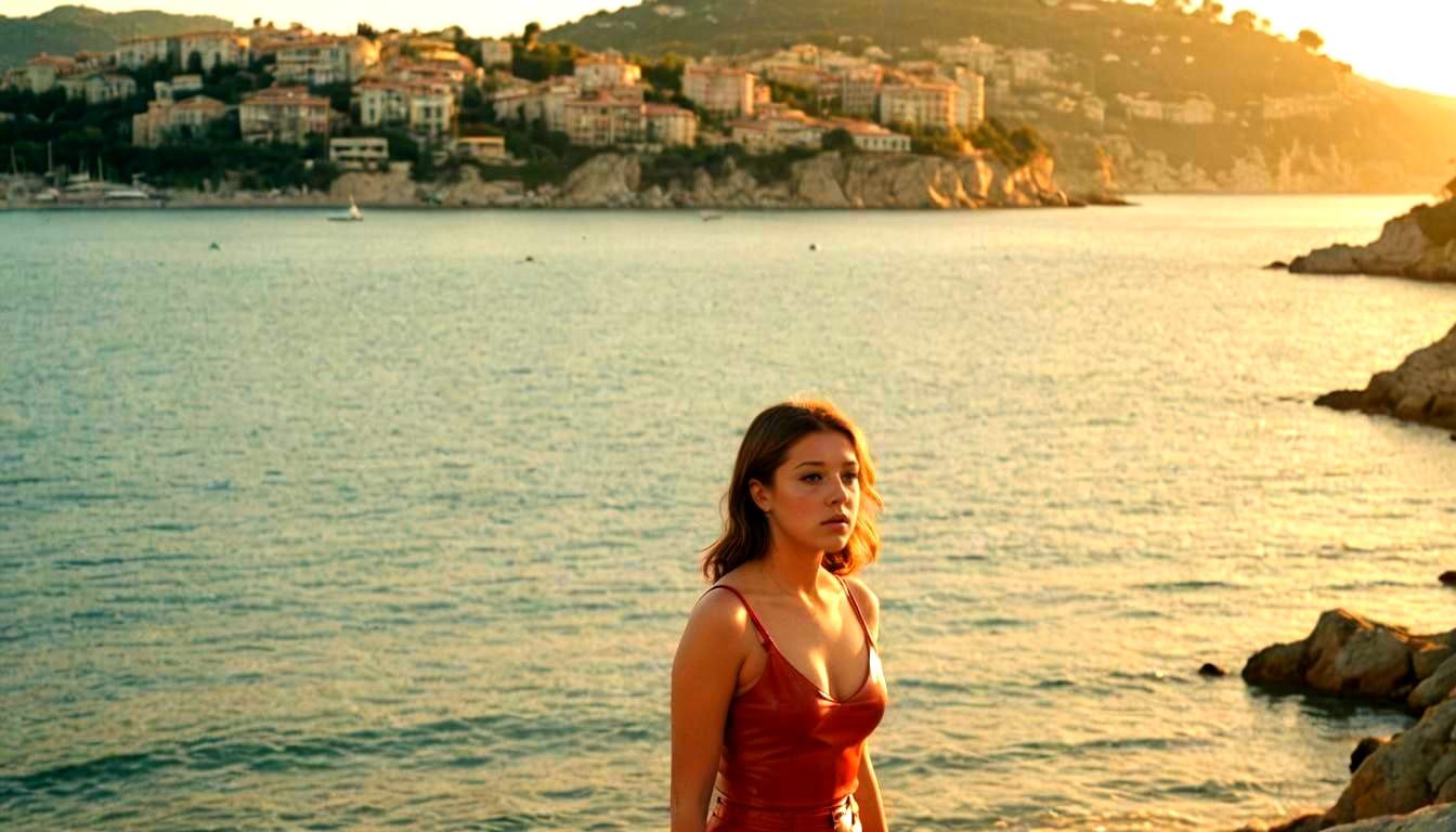 Cinematic Shot of Woman in Red on Riviera