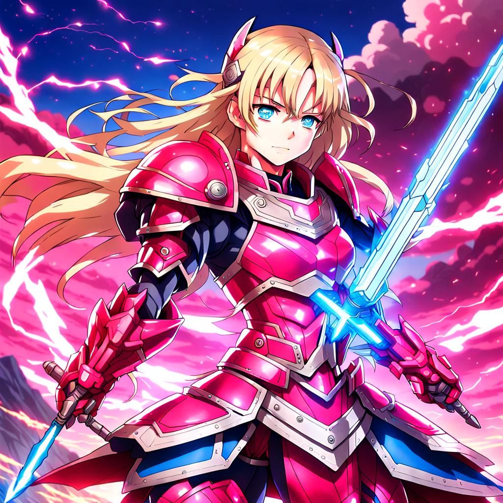Anime Female Warrior in Pink Armor