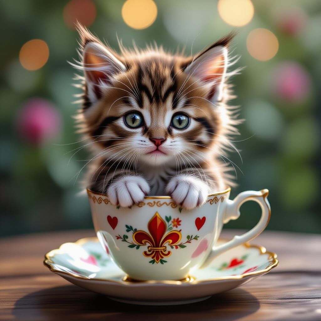 Kitten in Teacup: Hyperrealistic Concept Art