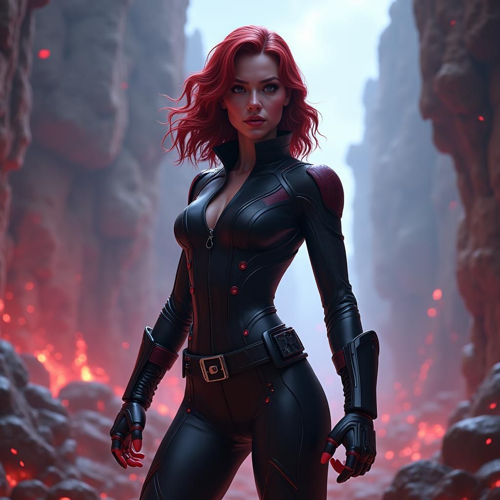 Black Widow in Fantastical Landscape, Digital Art