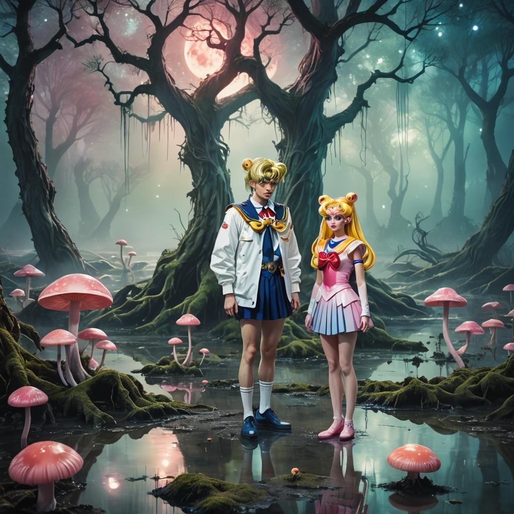 Sailor Moon in Surreal Mystical Swamp