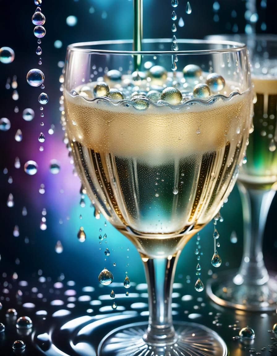 Champagne Glass Reflections in Art Deco Style