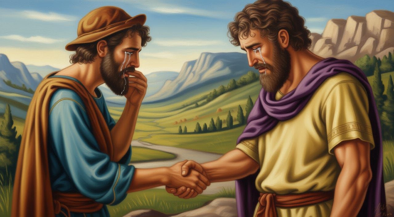 Jacob and Esau Reconcile in Oil Painting