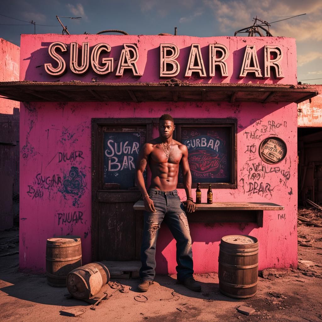Fallout Style Abandoned Bar with Shirtless Worker