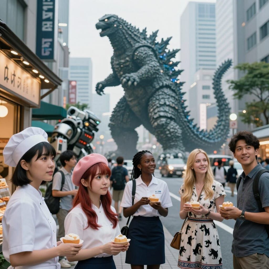 Godzilla Over Tokyo After Monster Defeat