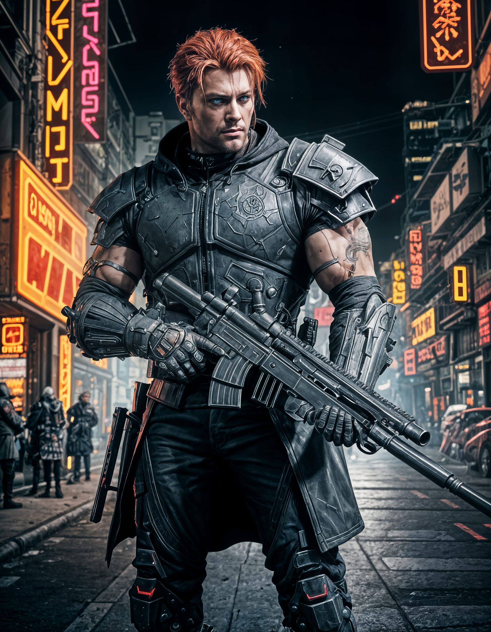 Demonic Cyberpunk Cyborg Soldier in Neon City