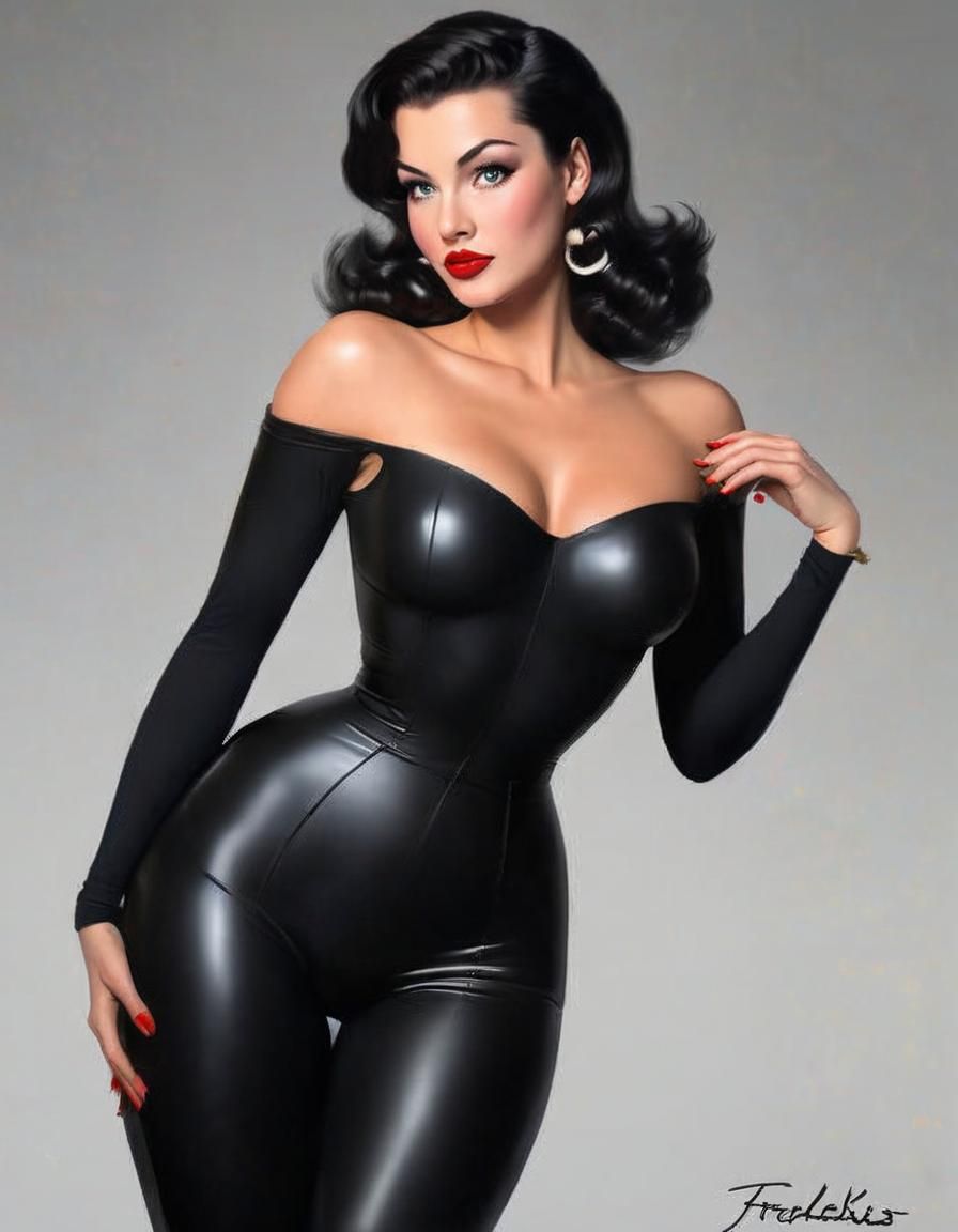 Classic Pinup Woman in Watercolor Style