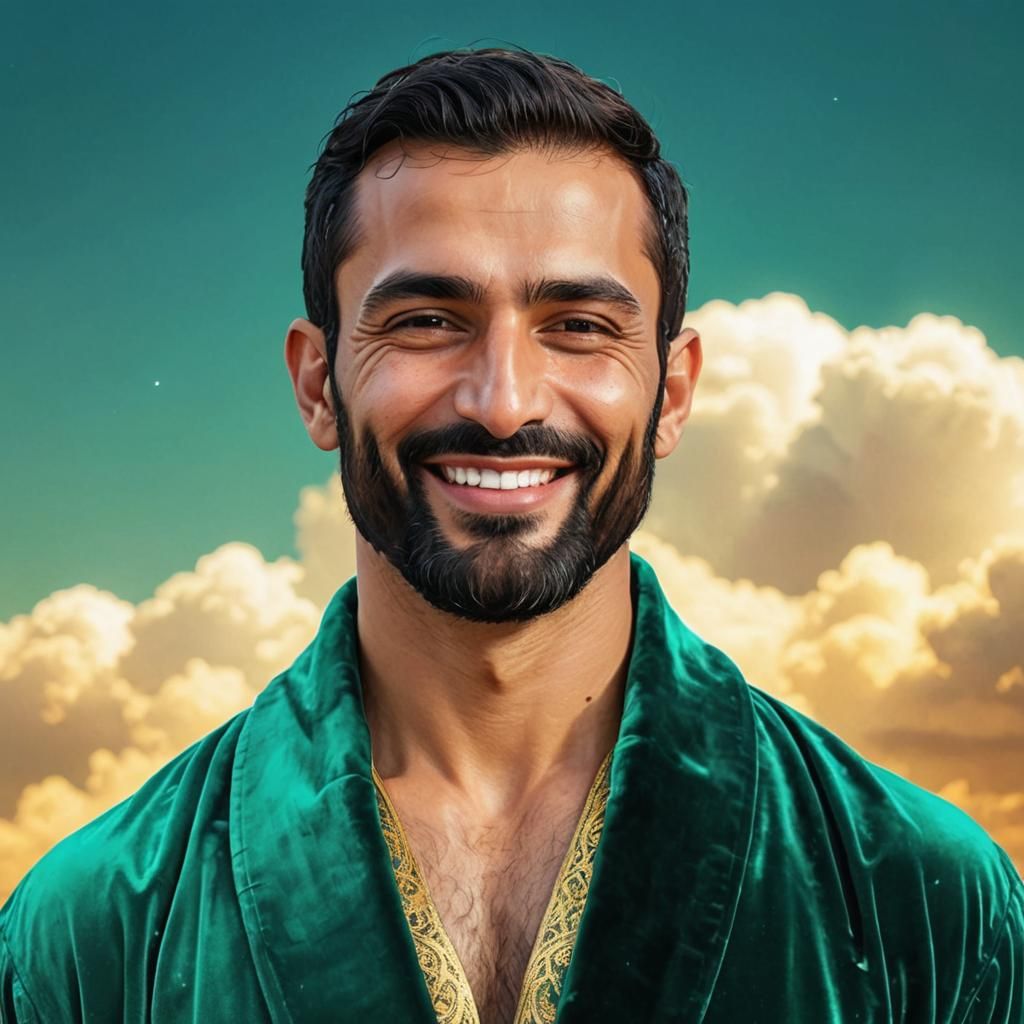 Heavenly Saint in Green Velvet: Digital Art Portrait