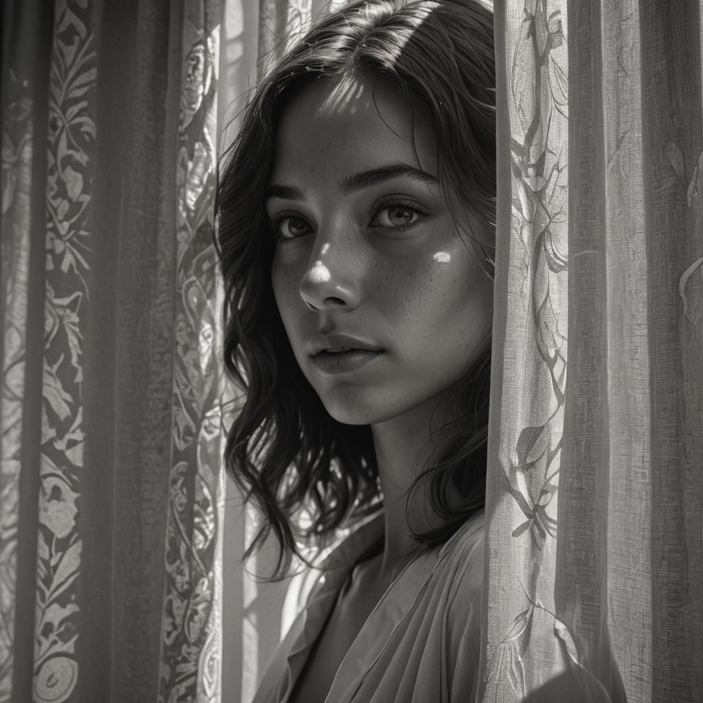 Monochrome Portrait: Woman in Window Light