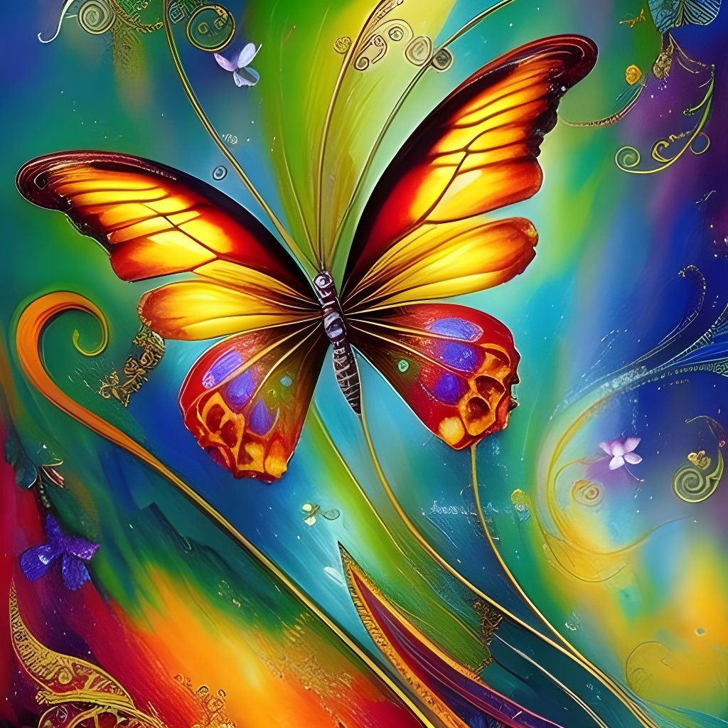 Art Nouveau Butterfly in Watercolor Style