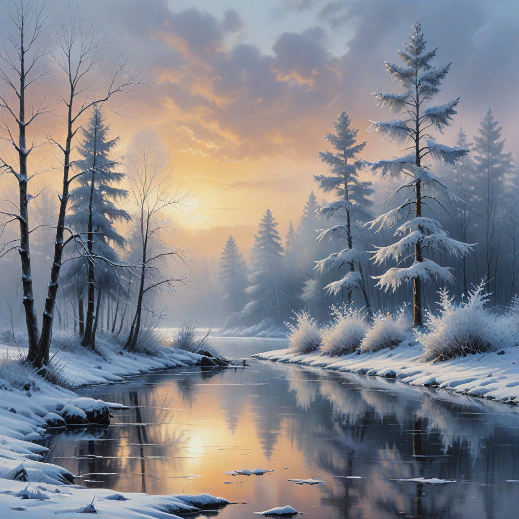 Winter Morning in Watercolor Style