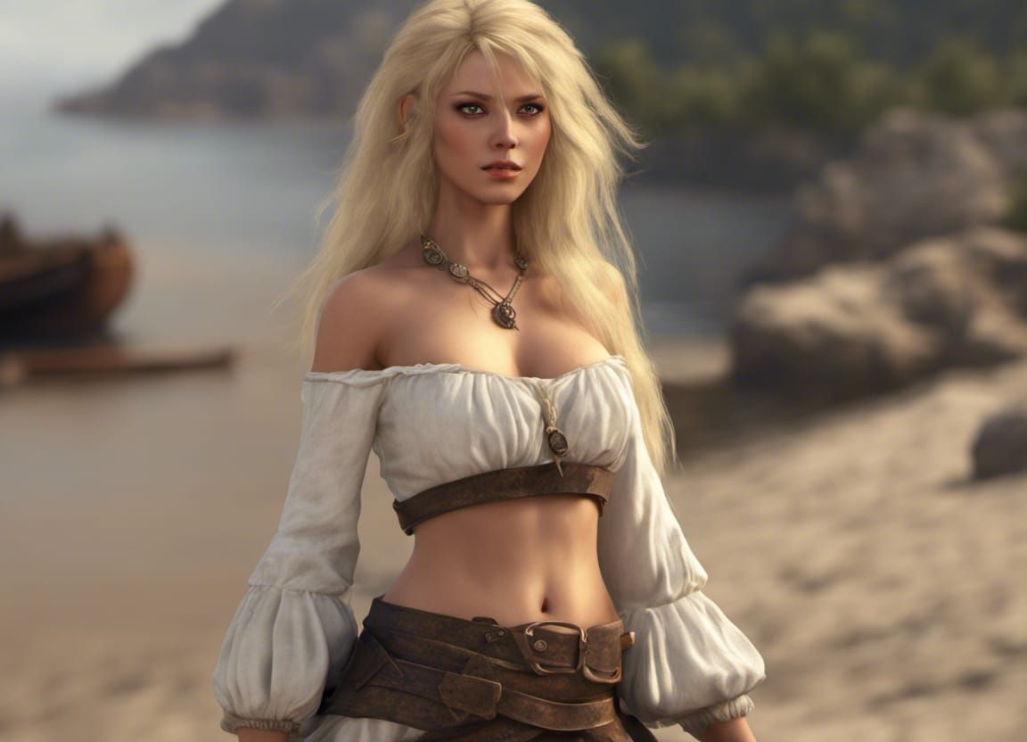 photo-realistic, beautiful blonde pirate wench no clothes, 8k, photography
