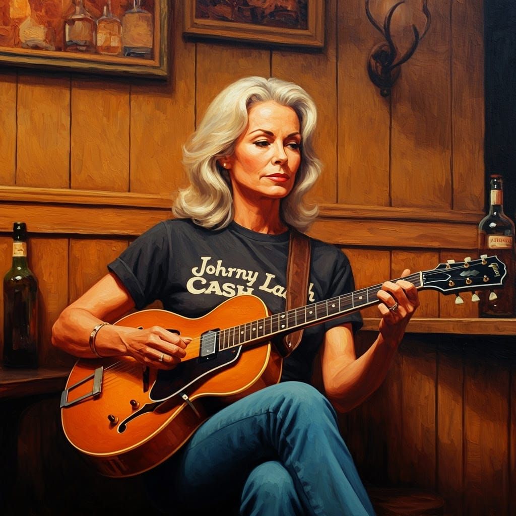 Impressionistic Painting of Woman Playing Guitar