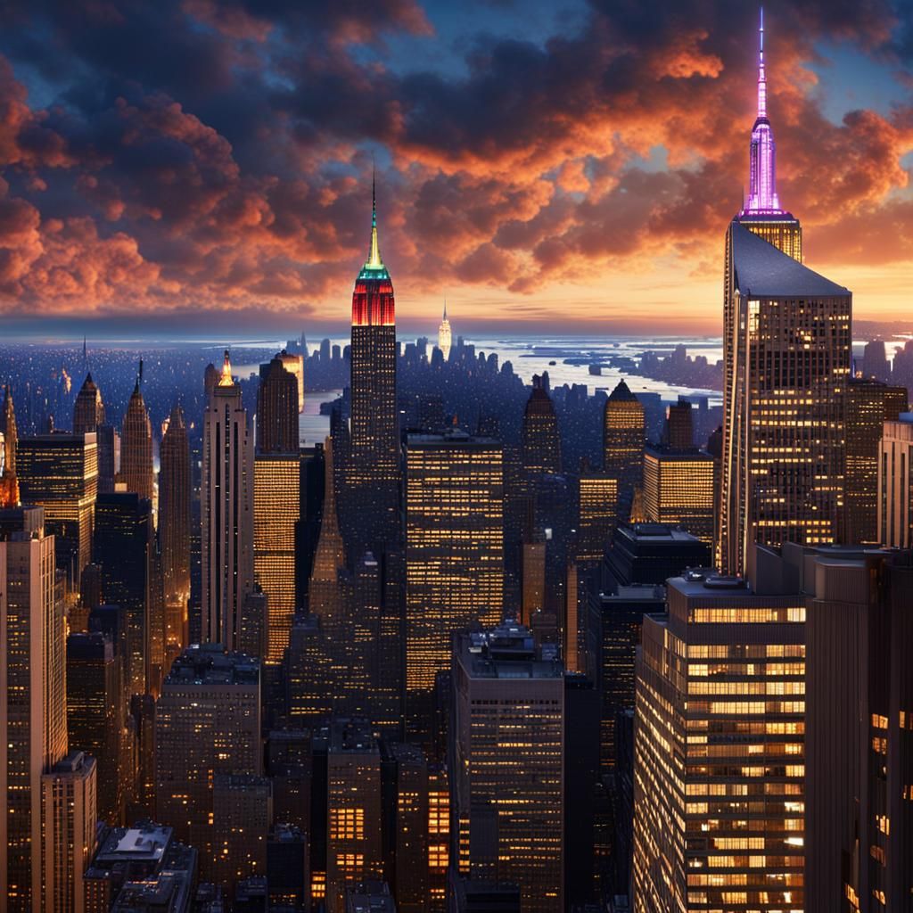 Rockefeller Center View of Downtown Manhattan: Matte Paintin...