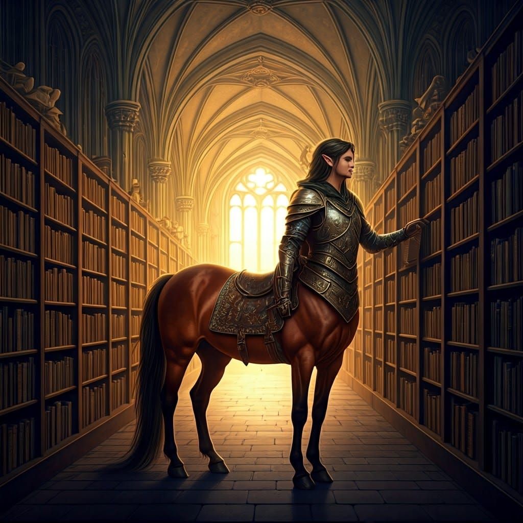 Centaur in Library, Rackham and Doré Inspired