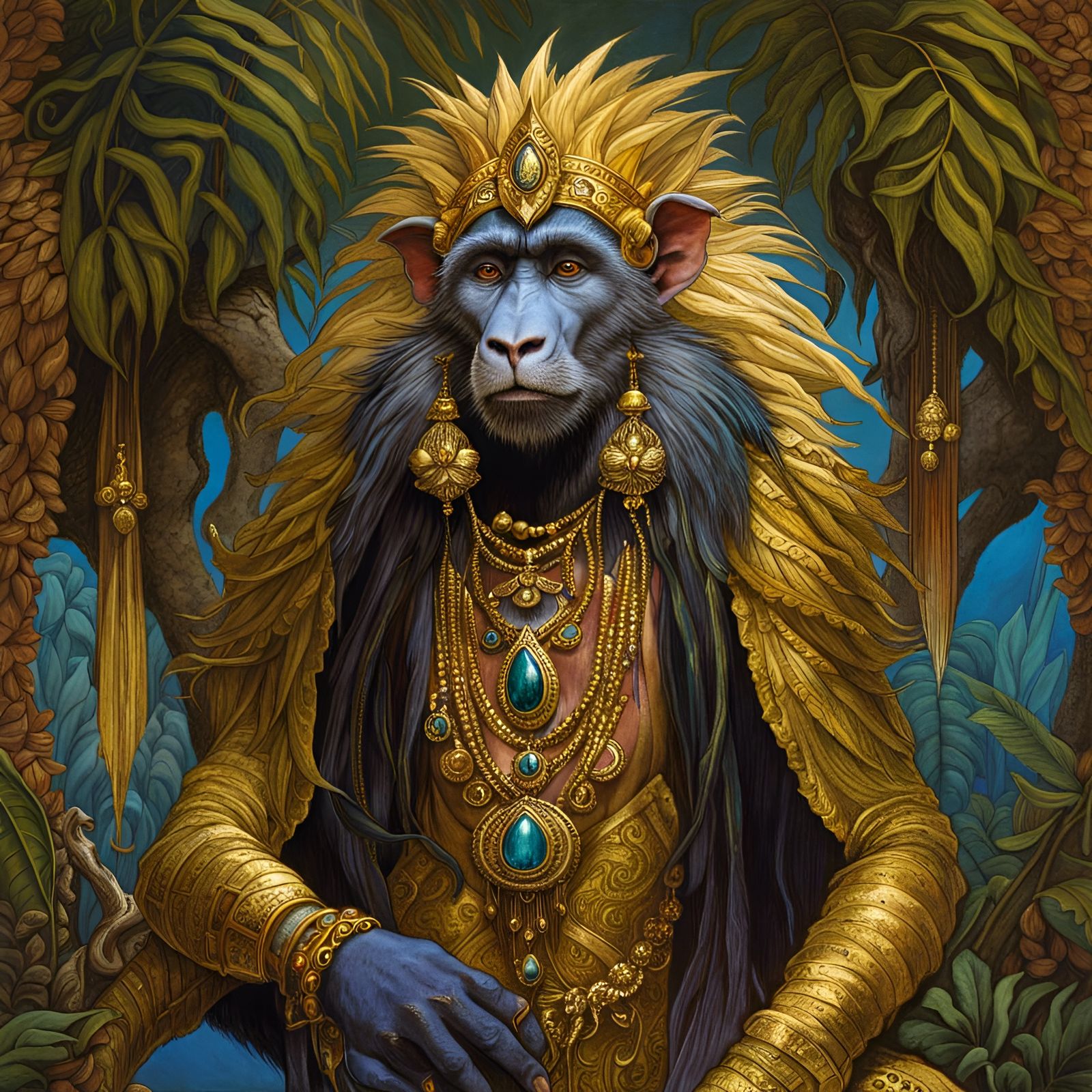 Jungle Baboon God in a Fantasy Landscape