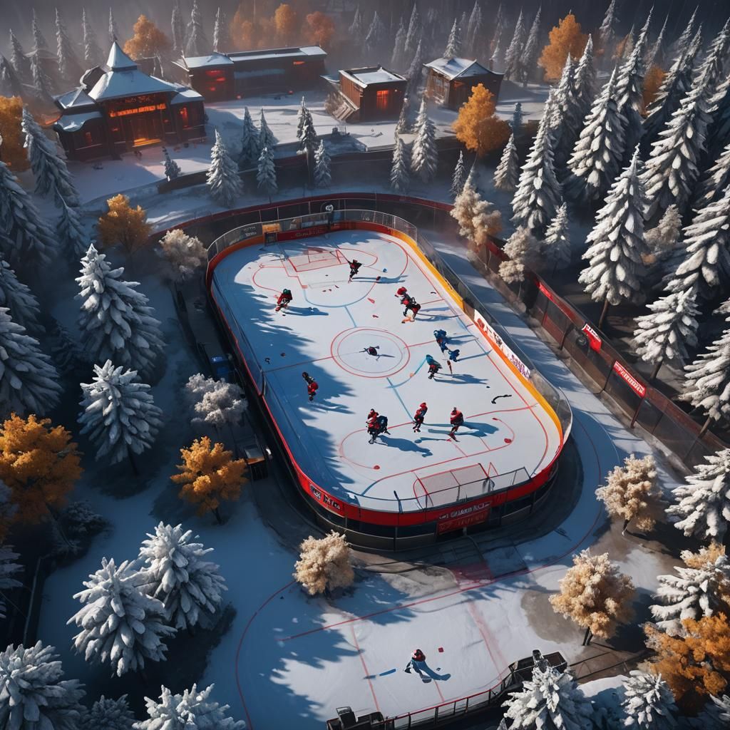 Detailed Hockey Game Matte Painting in Deep Color