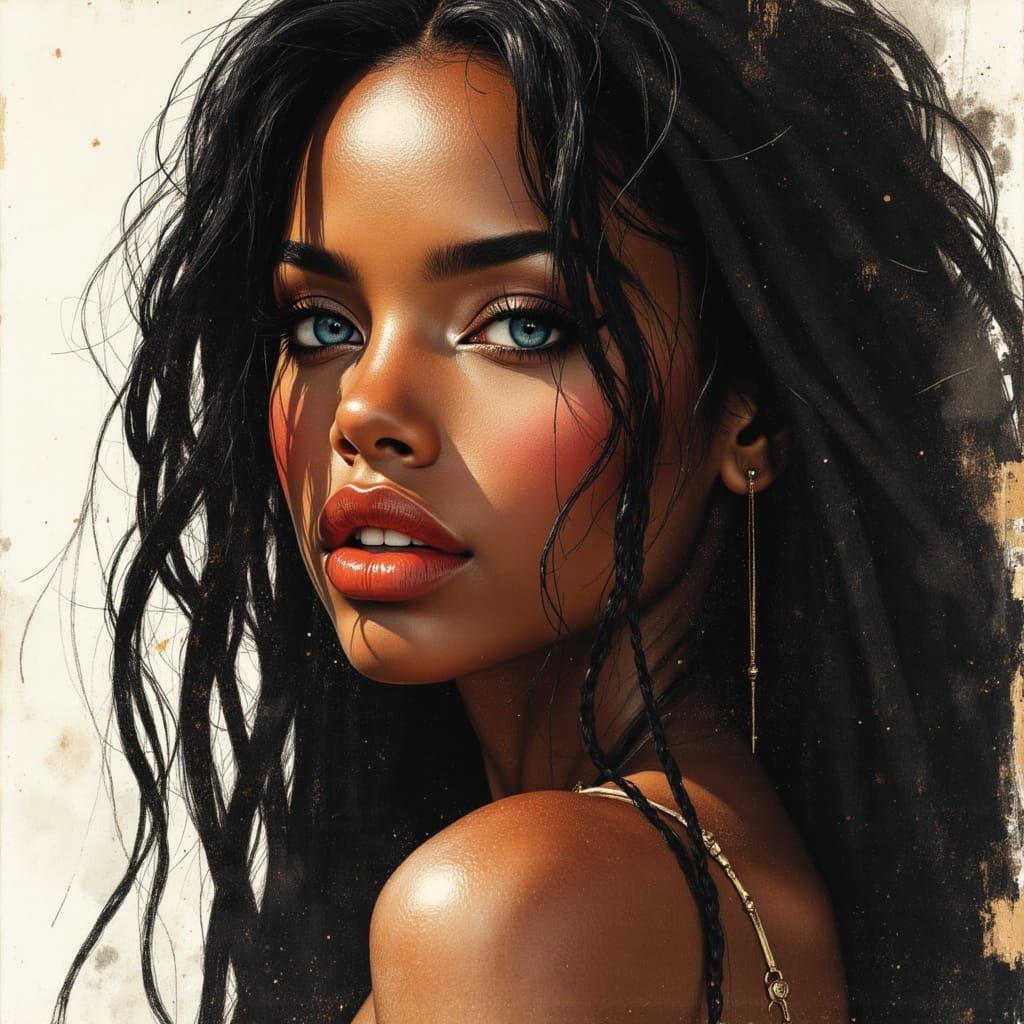 African Goddess Portrait with Blue Eyes