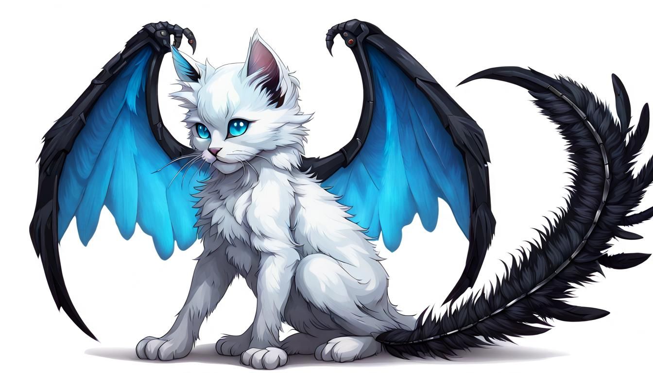 Demon Kitten with Scorpion Tail and Crow Wings