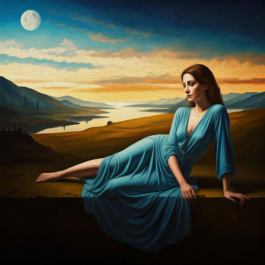Surreal Dreamlike Landscape with Contemplative Woman