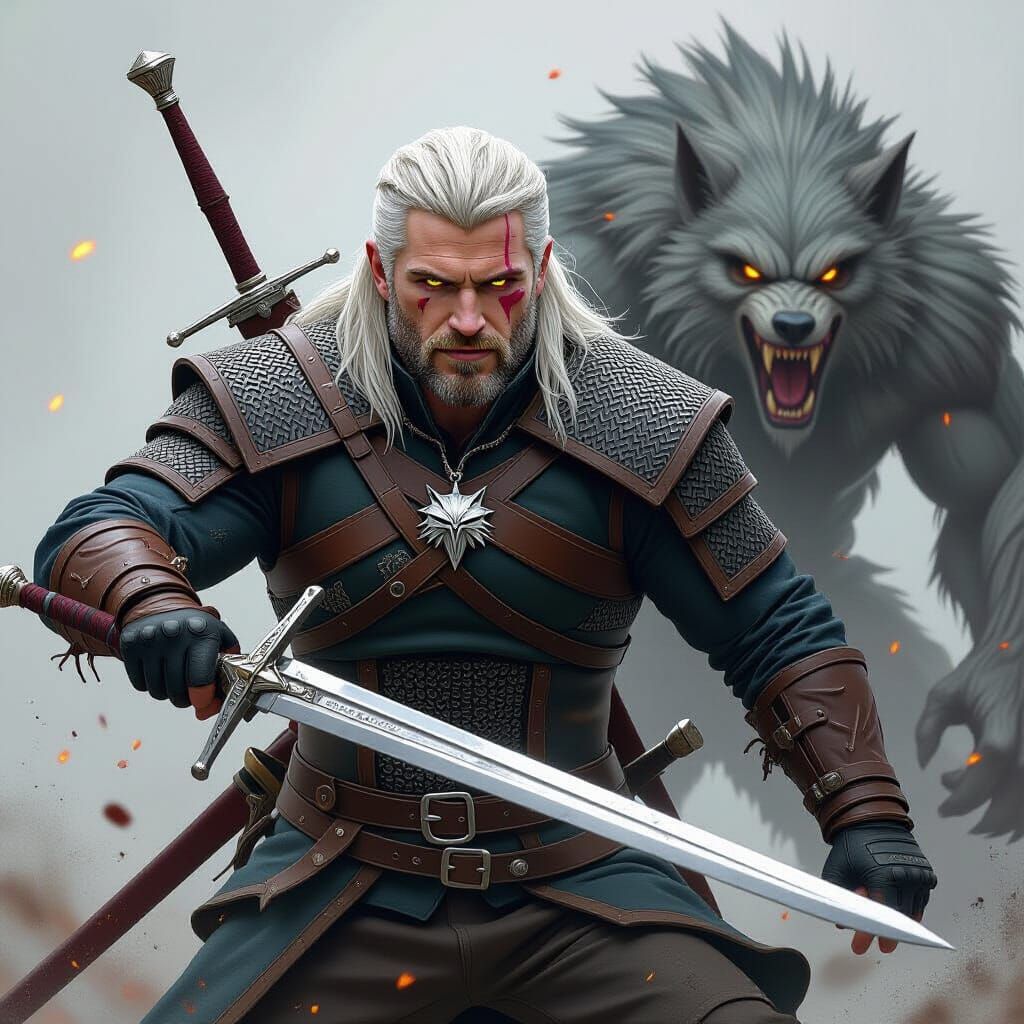 Geralt of Rivia in Intense Monster Battle