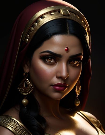 Egyptian Woman's Determined Portrait by Torchlight