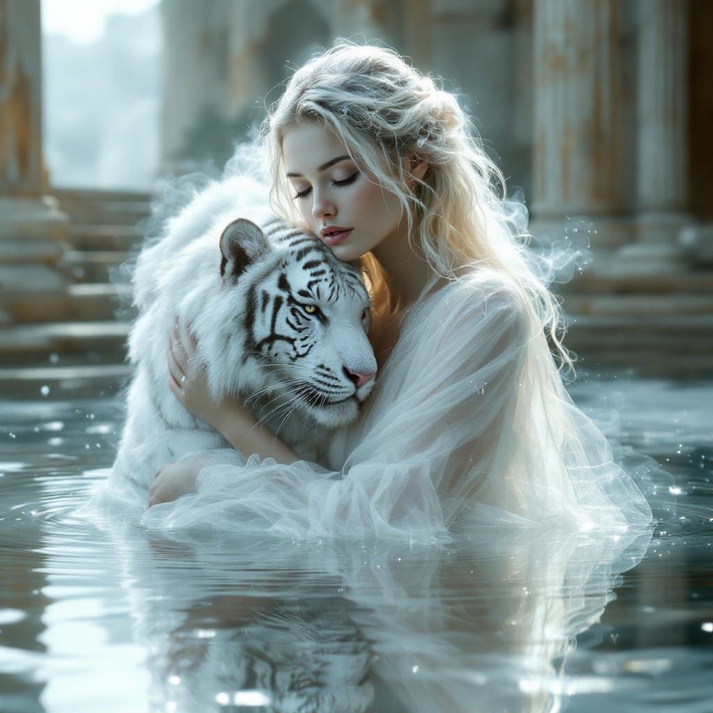Ethereal Goddess Fades with Her Translucent Tiger