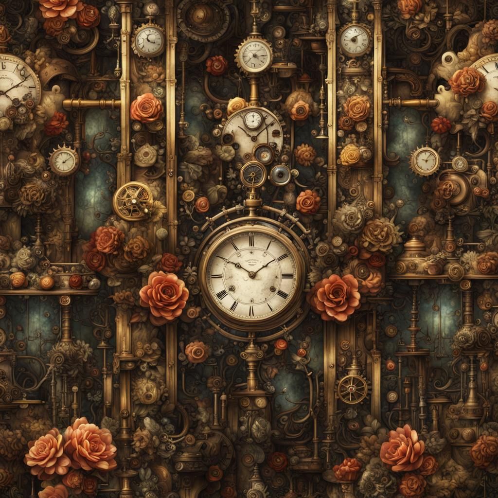 steampunk wallpaper pattern, floral