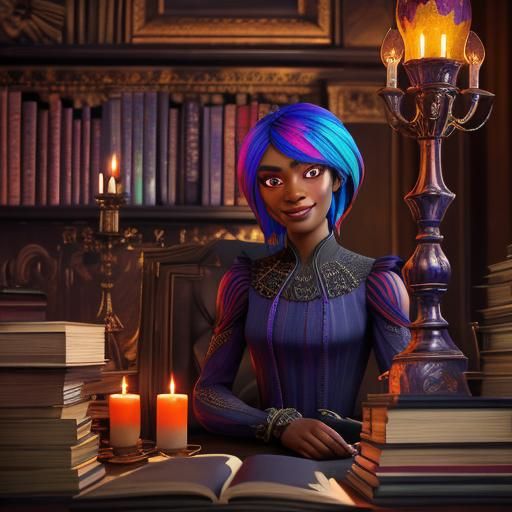 Girl with Candles and Books in HDR