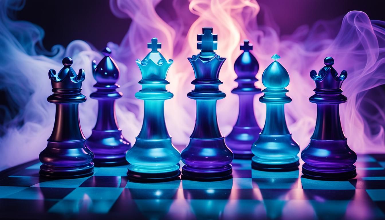 Celestial Chess Pieces Dissolving into Smoke