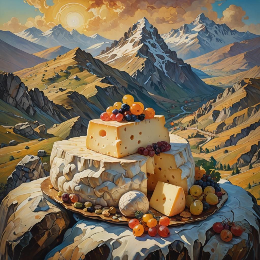 Giant Cheese and Bread Still Life, Oil Painting