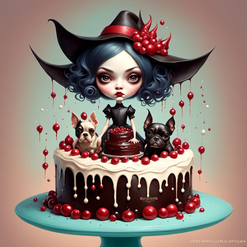 Witch Girl Bakes Devil's Food Cake in Ryden/Bak Style