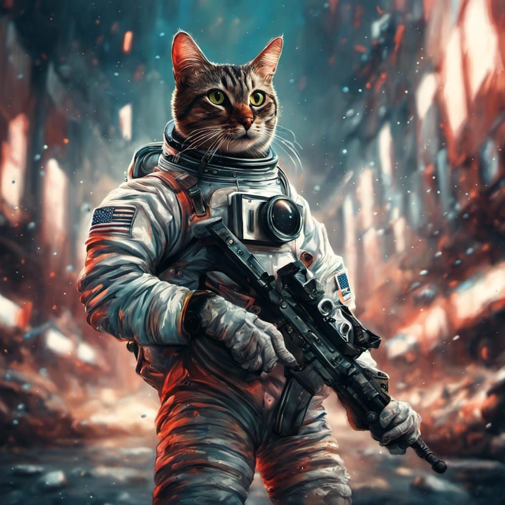 Cat Astronaut on Mars in Graffiti Art Style