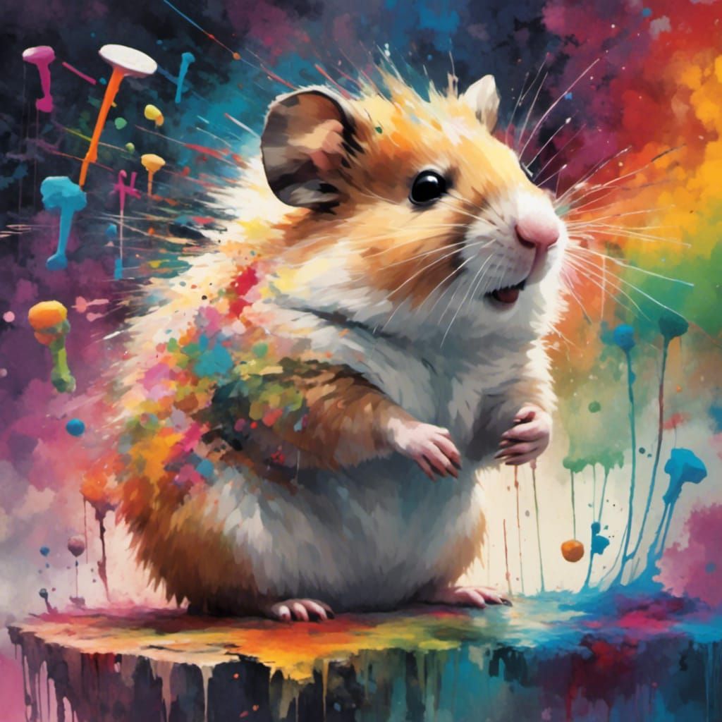 Pensive Hamster with Muted Rainbow Colors