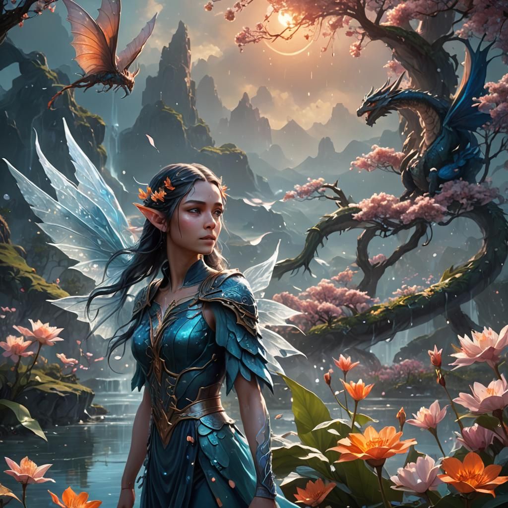 Water Elf in Dragon Sky: Fantasy Concept Art