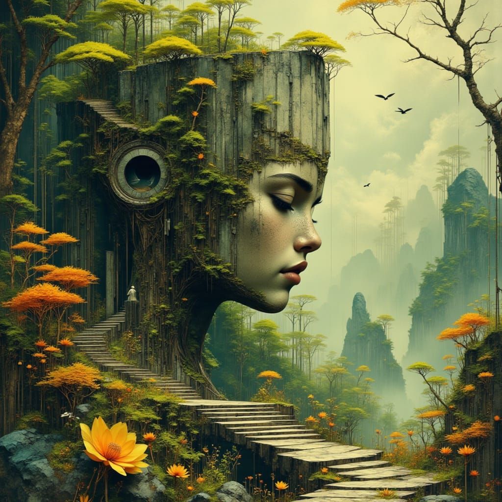 Astronauts Explore Ancient Alien Head in Bioluminescent Jung...