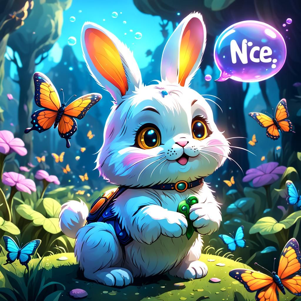 Adorable Bunny Says "Nice" in Fantasy Art