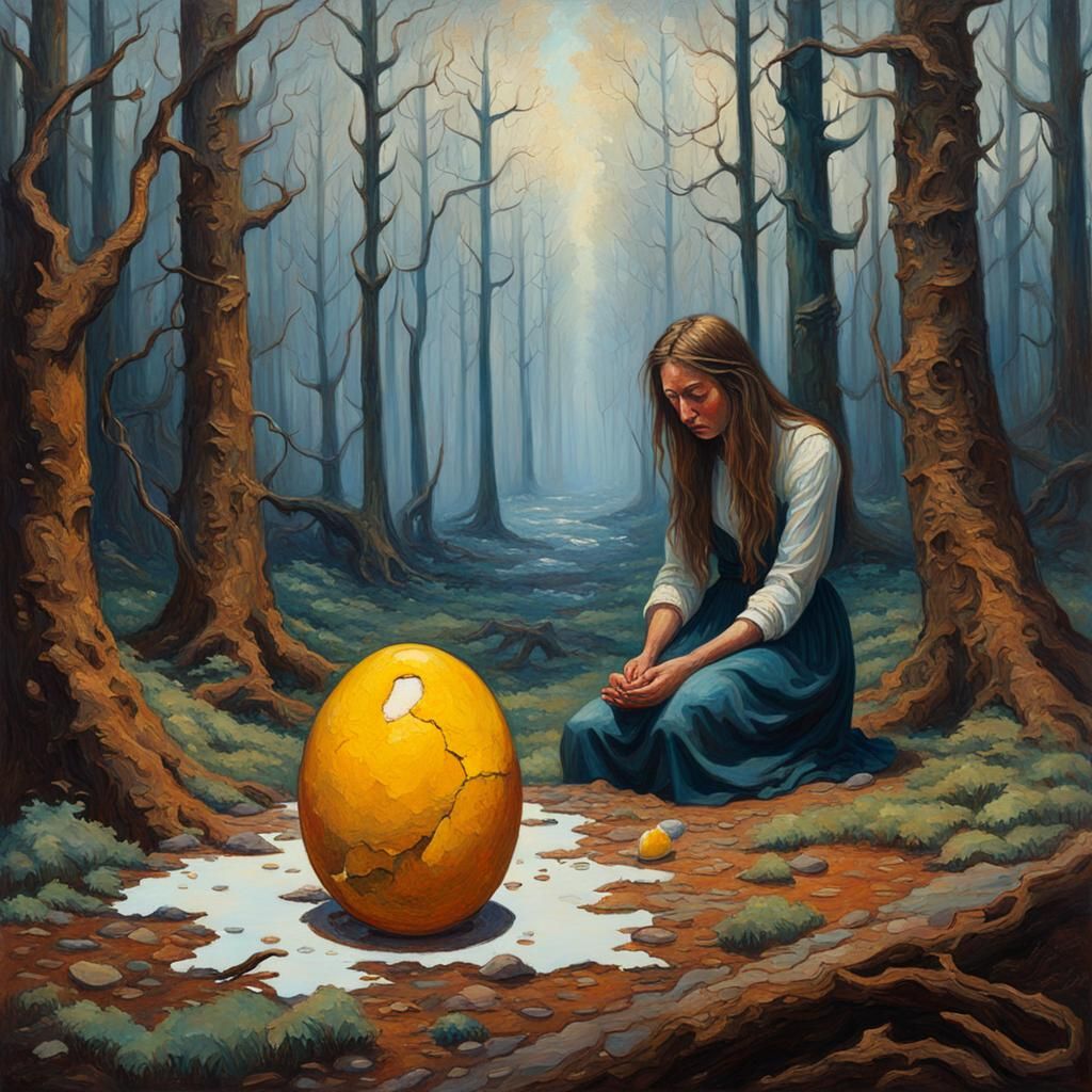 Shattered Egg Portrait in Whimsical Forest