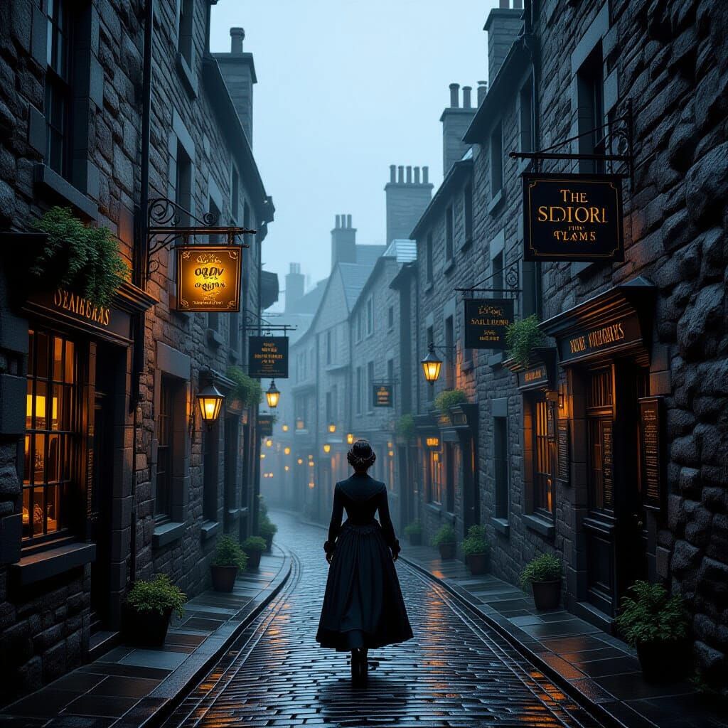 Edinburgh Alleyway in Early 1800s, Golden Light