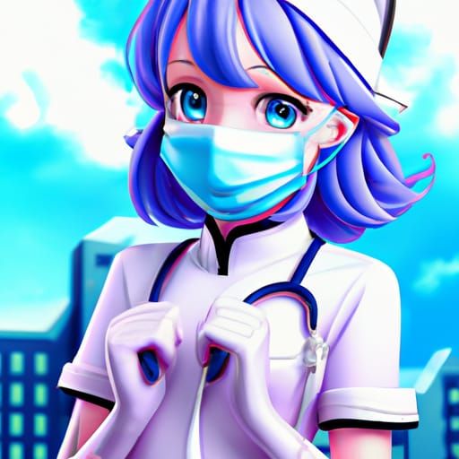 Anime Nurse with Purple Hair, Studio Ghibli Style