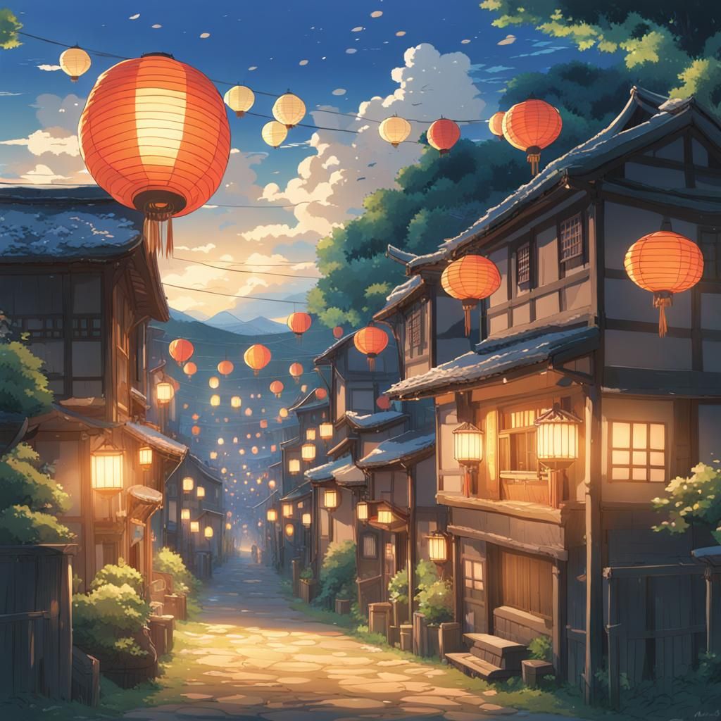 Paper Lantern Festival in Anime Style