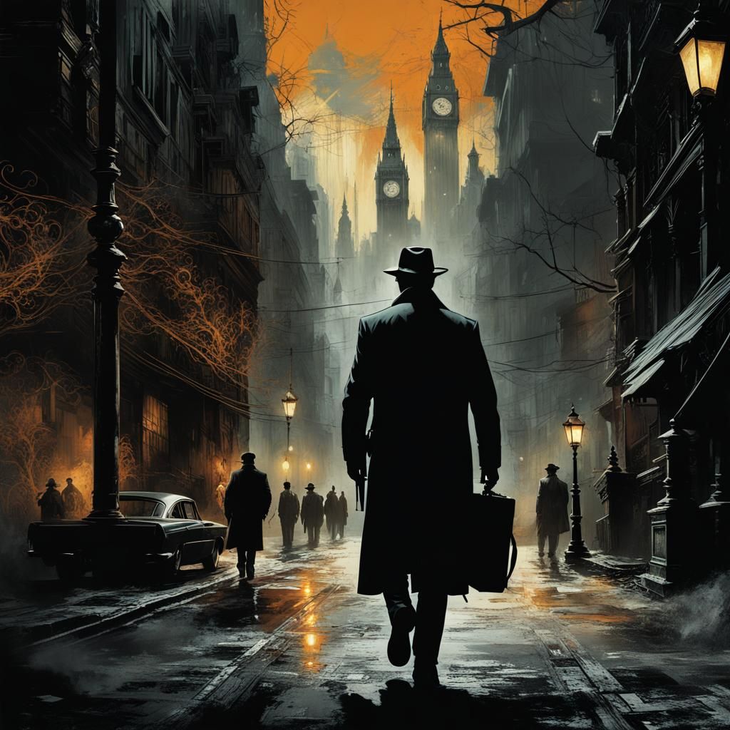 Dark Fantasy Detective Investigates Crime Scene