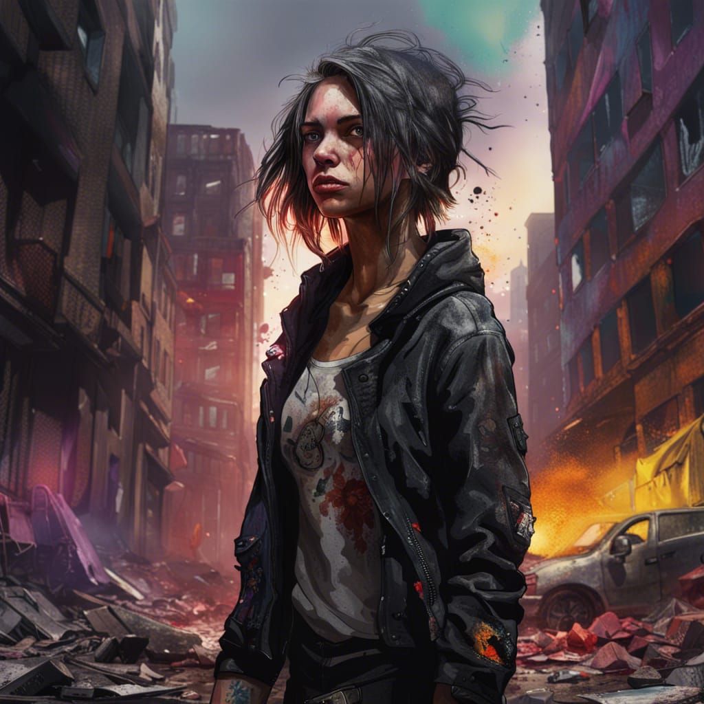 Apocalyptic Survivor Girl in Abandoned City