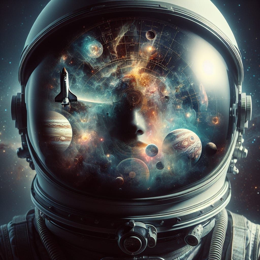 Astronaut Visor Reflects Mystical Space Scene