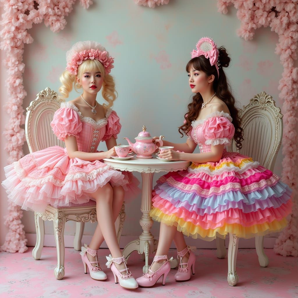 Elegant Sissy Women Tea Party in Whimsical Pastel Colors