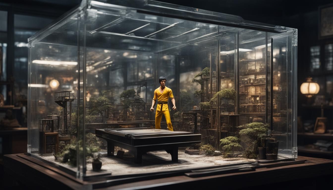 Bruce Lee Movie Set in Glassbox Diorama
