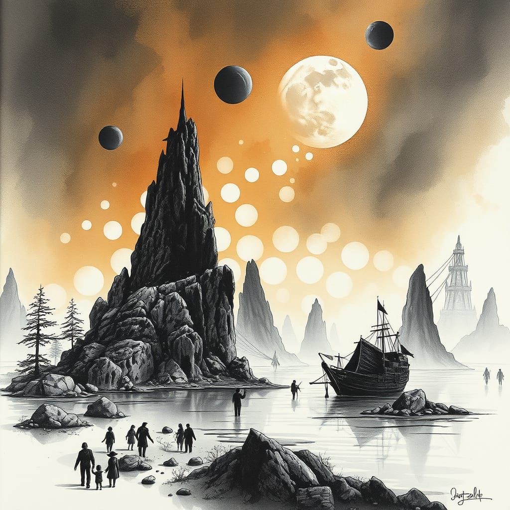 Futuristic Neverland: Inkwash Cityscape